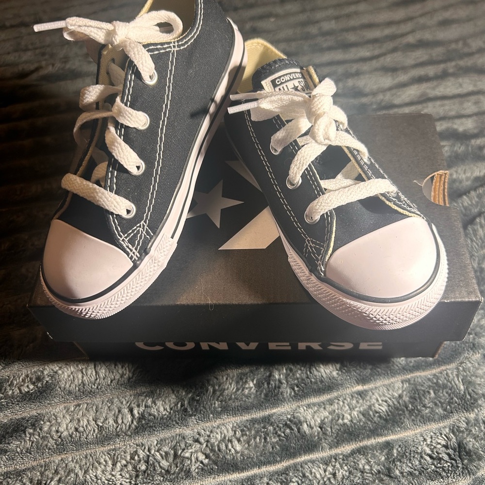 Converse Kids Black Canvas Low Top Sneakers with White Trim
